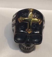Image 1 of Black & Gold Plated Skull Ring