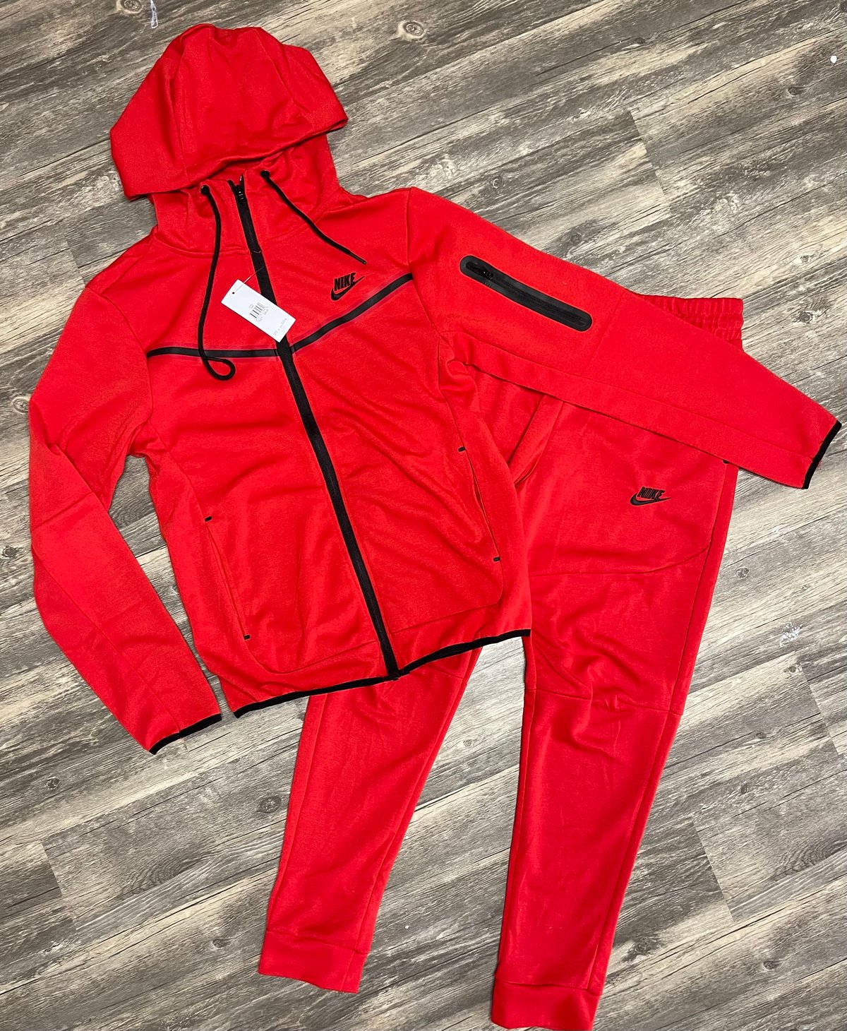 Men’s Red Slim Fit Tech Zip Up Hoodie Sweatpants Set