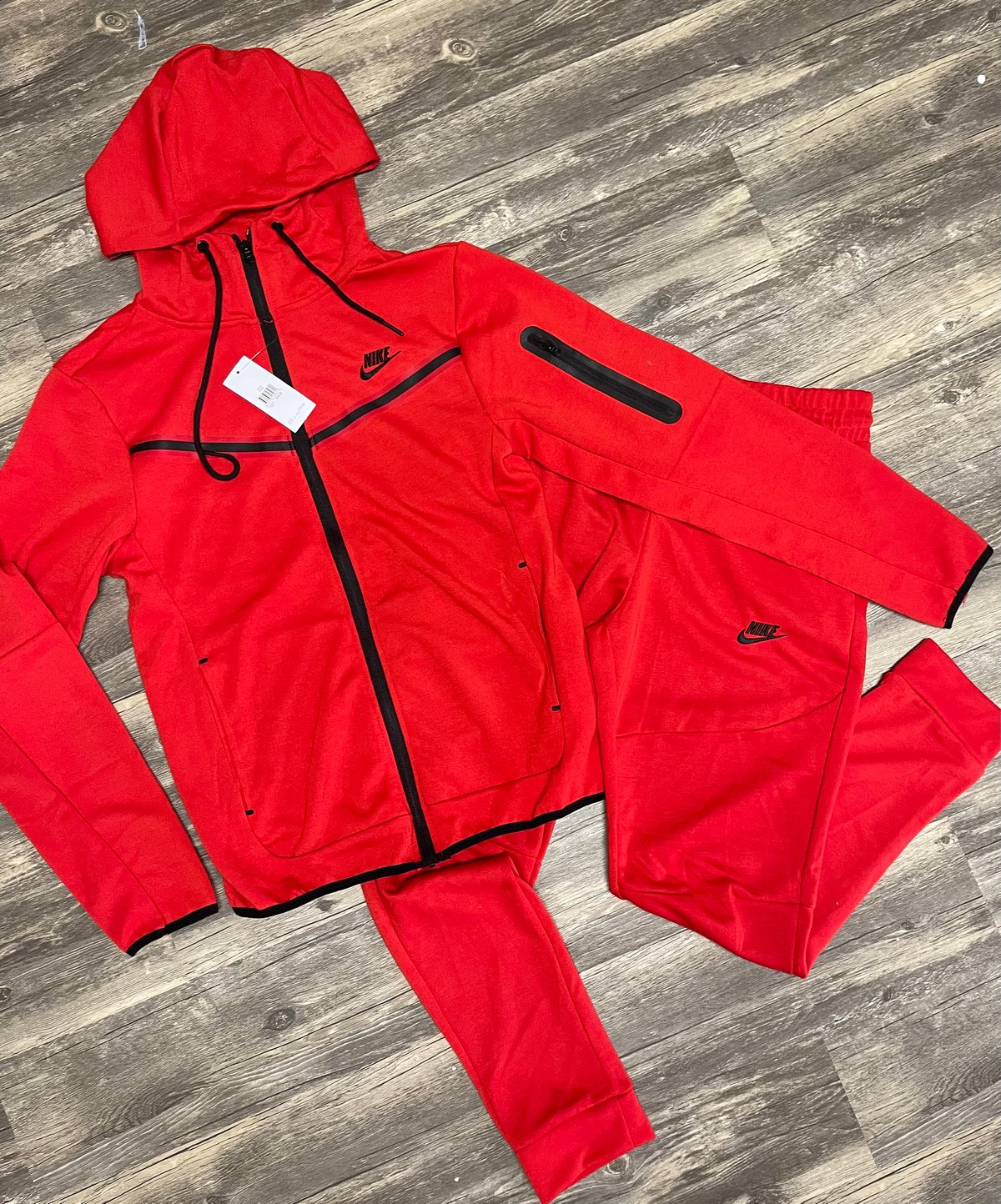 Men’s Red Slim Fit Tech Zip Up Hoodie Sweatpants Set