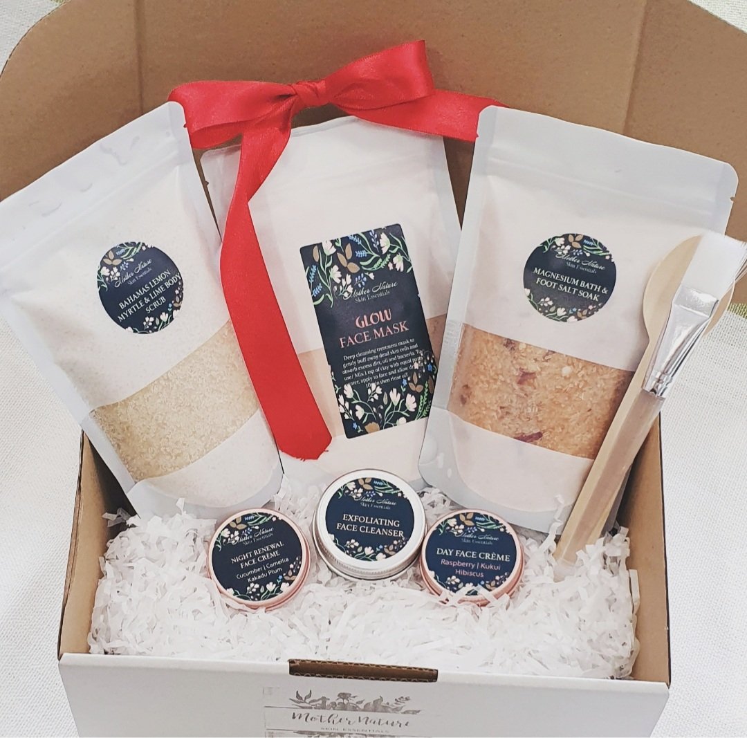 Image of Pamper Gift Box | Face Mask | Body Scrub | Bath Salts | Face Moisturiser | Face Cleanser 