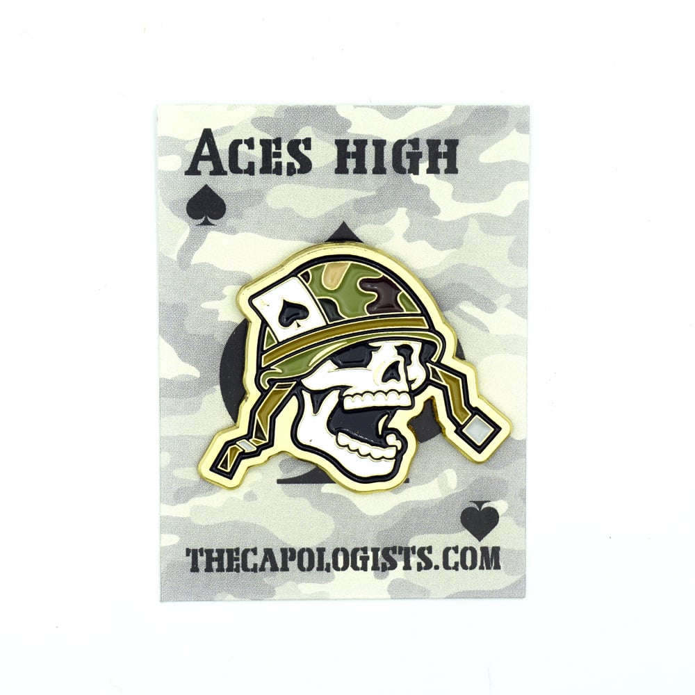 Aces High Gold enamel pin