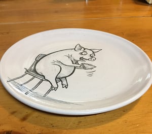 Image of Pig Has A Sandwich -Cartoon plate