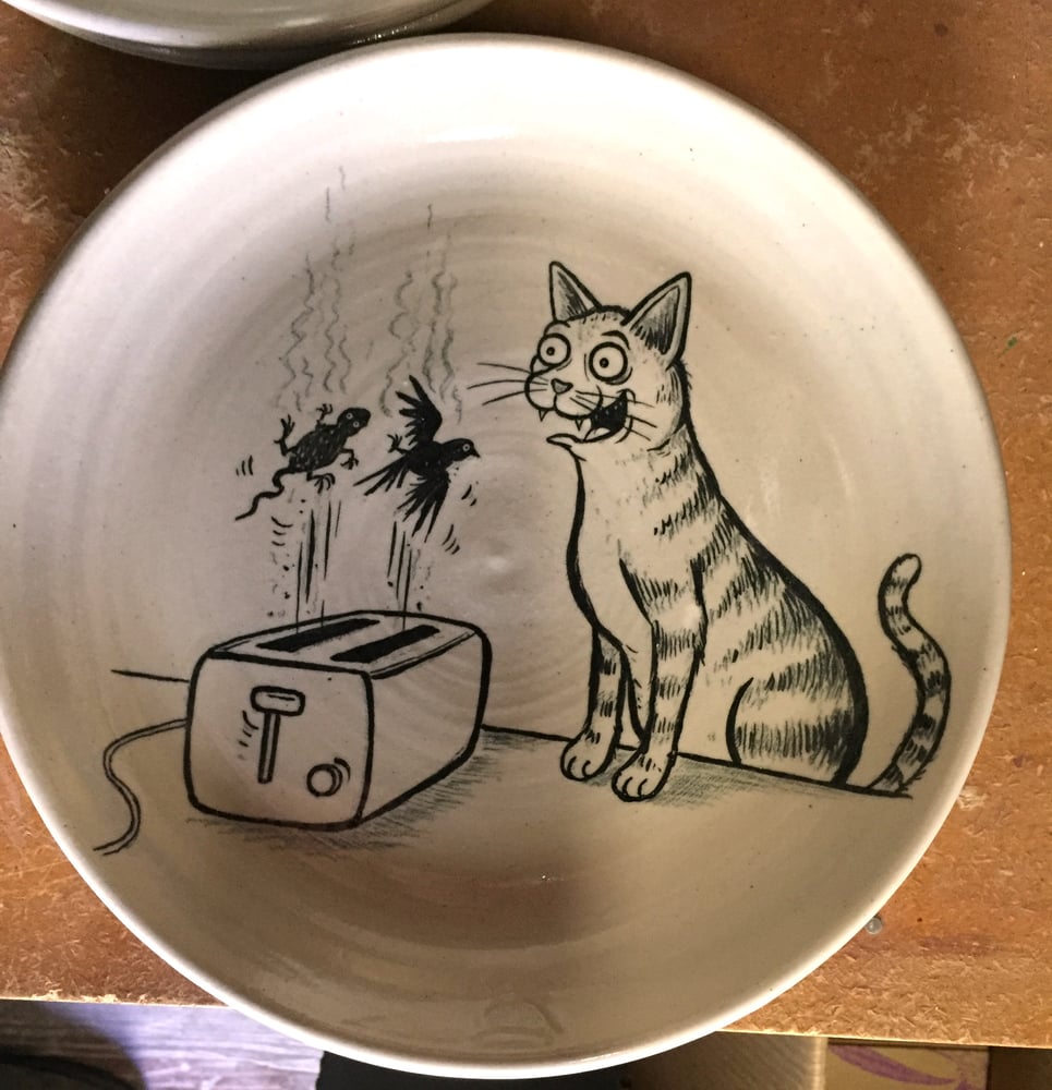 Image of Cat Toasting -Cartoon plate