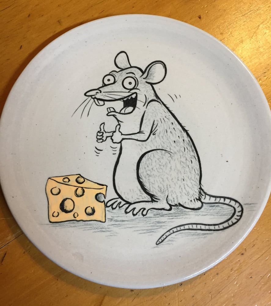 Image of Rat Rates Cheese -Cartoon plate