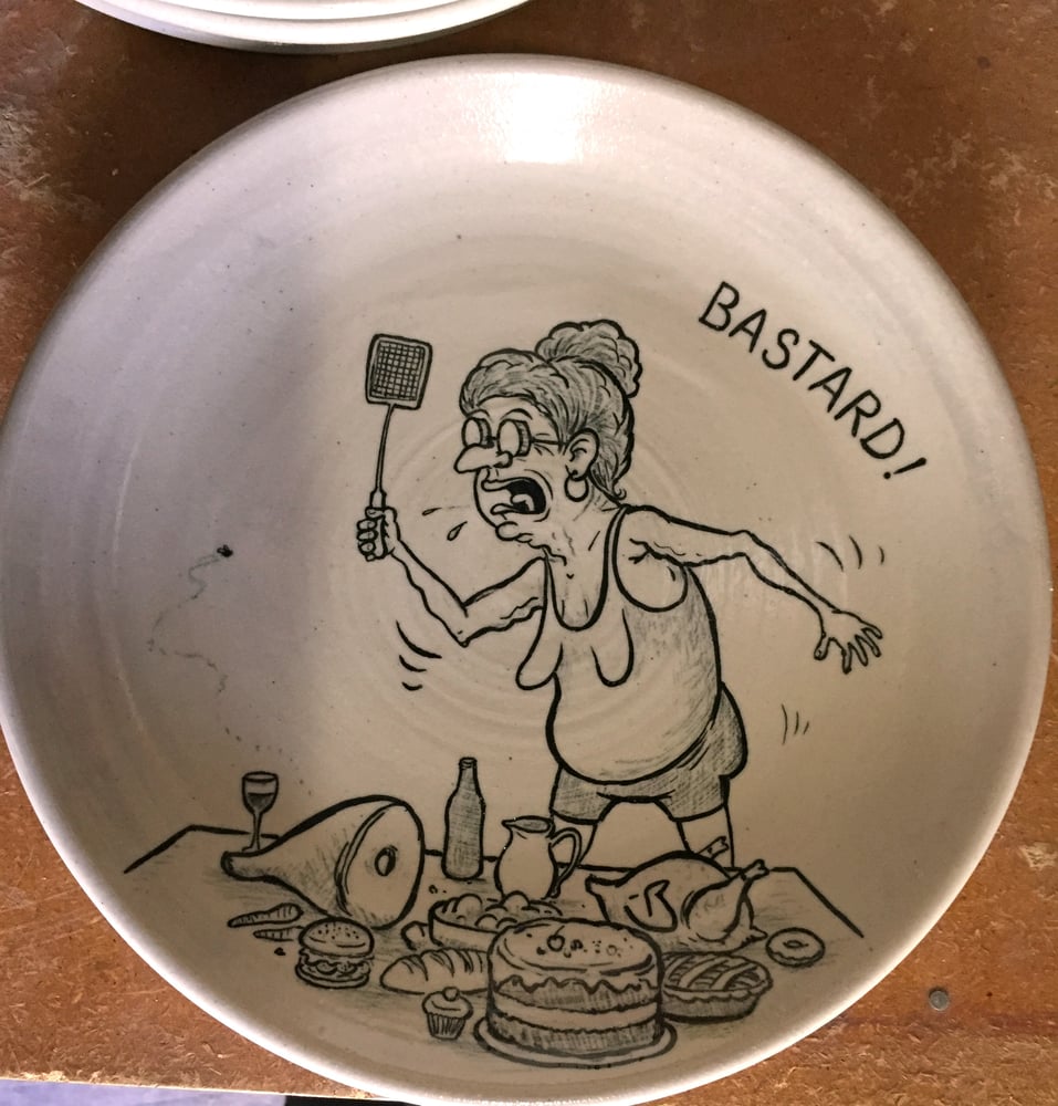 Image of Granny Protecting Lunch -Cartoon plate