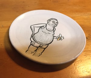 Image of Man Enjoying Banana -Cartoon plate