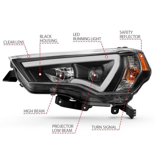 Image of ANZO PROJECTOR LIGHT BAR STYLE HEADLIGHTS BLACK CLEAR AMBER
