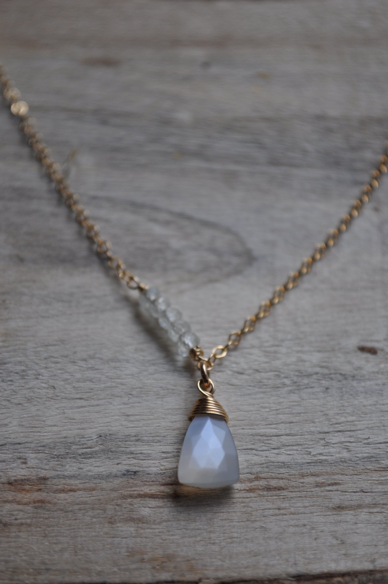 Image of White Moonstone and Aquamarine Necklace on Gold Fill