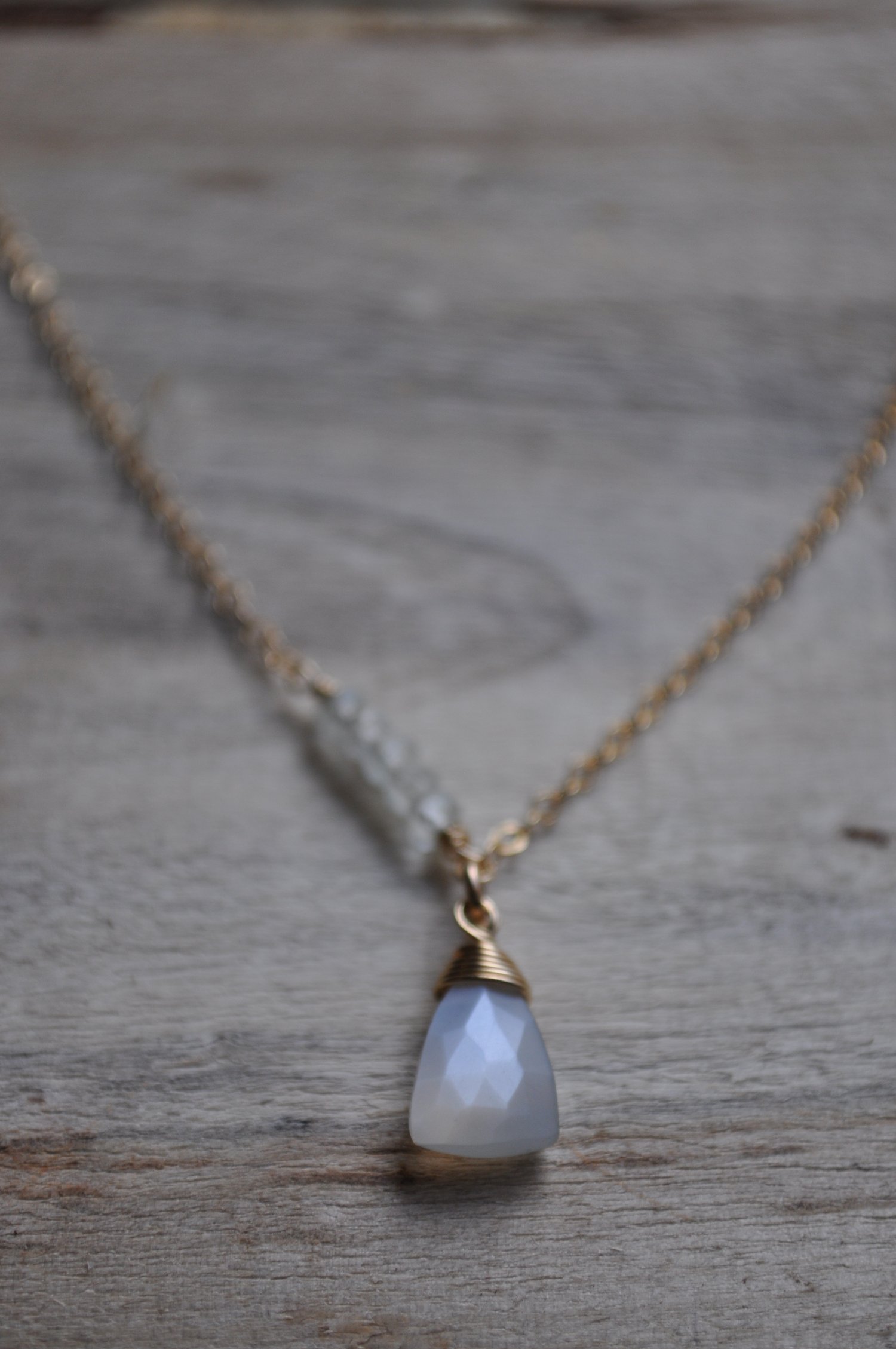 Image of White Moonstone and Aquamarine Necklace on Gold Fill
