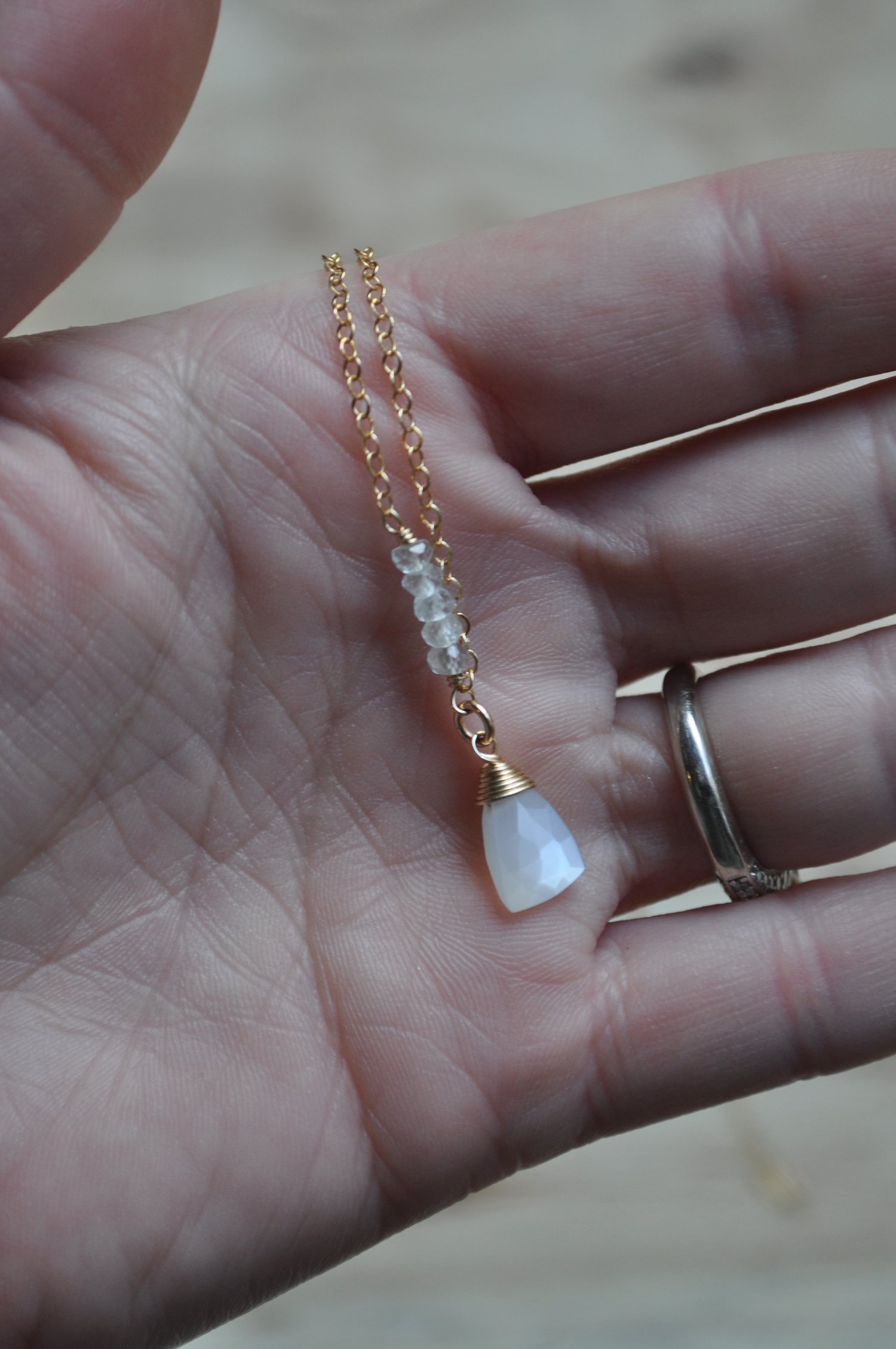 Image of White Moonstone and Aquamarine Necklace on Gold Fill