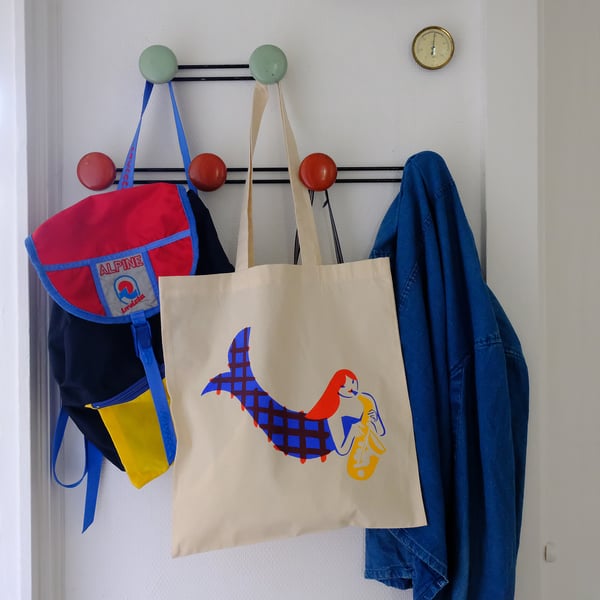 Image of Mermaid with a sax totebag