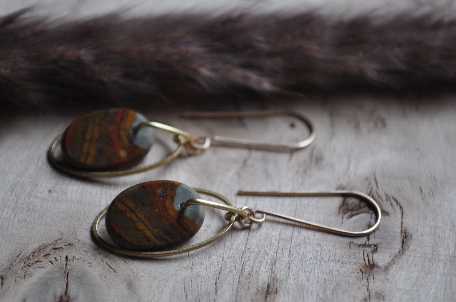 Image of Picture Jasper Oval Hoop Dangles