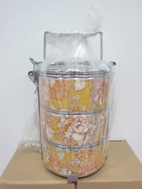 Image 1 of 3 tier tiffin carrier- Yellow batik