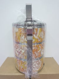 Image 2 of 3 tier tiffin carrier- Yellow batik