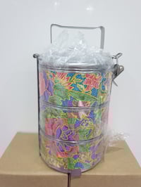 Image 1 of 3 tier tiffin carrier- Batik design