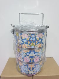 Image 1 of 3 tier tiffin carrier- Blue graphic design