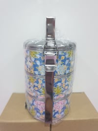 Image 2 of 3 tier tiffin carrier- Blue graphic design