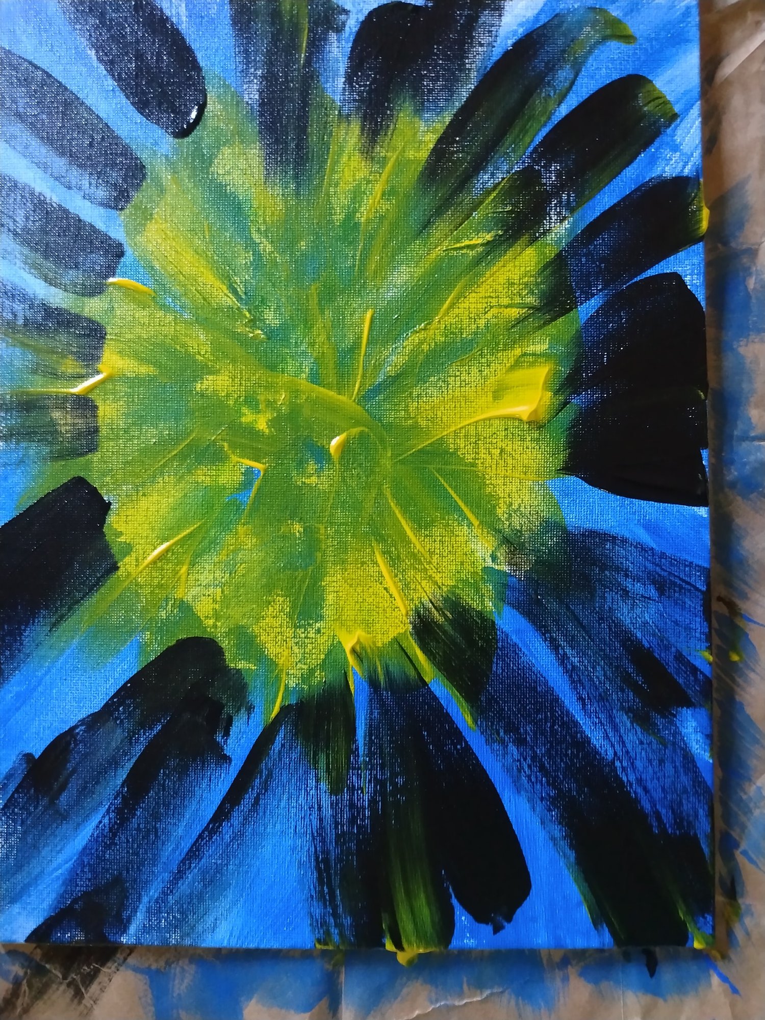 Blue, Yellow, Black canvas panel