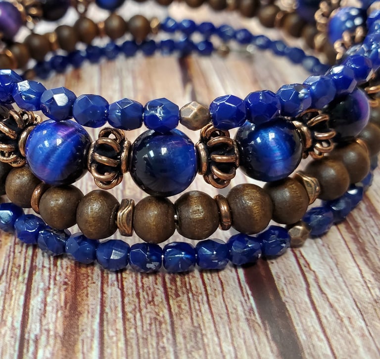 Blue Tiger's Eye Wrap Bracelet Image 3