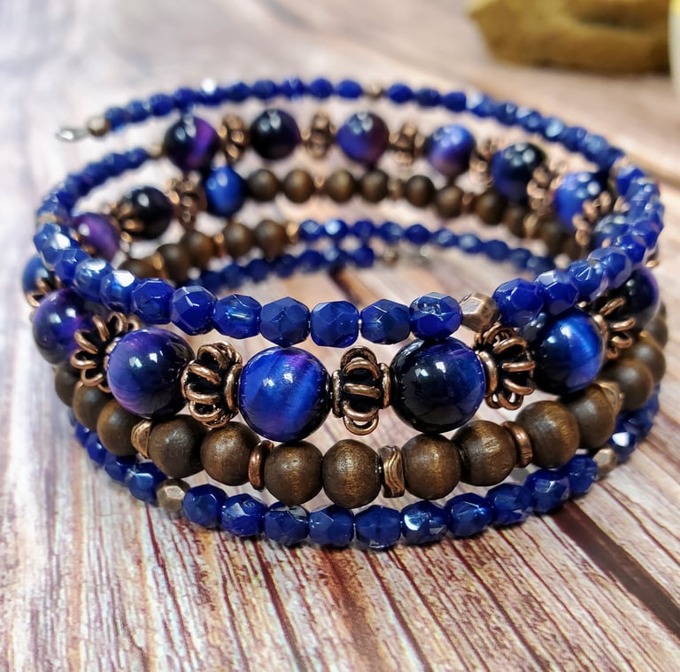 Blue Tiger's Eye Wrap Bracelet  Image 5