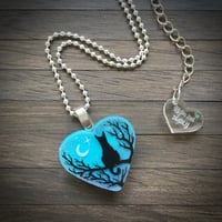 Image 1 of Starry Night Cat Mini Heart Resin Pendant