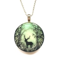Image 2 of Winter Stag in Snowy Forest Hand Painted Resin Pendant