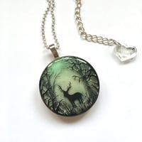 Image 3 of Winter Stag in Snowy Forest Hand Painted Resin Pendant