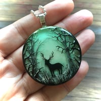 Image 4 of Winter Stag in Snowy Forest Hand Painted Resin Pendant