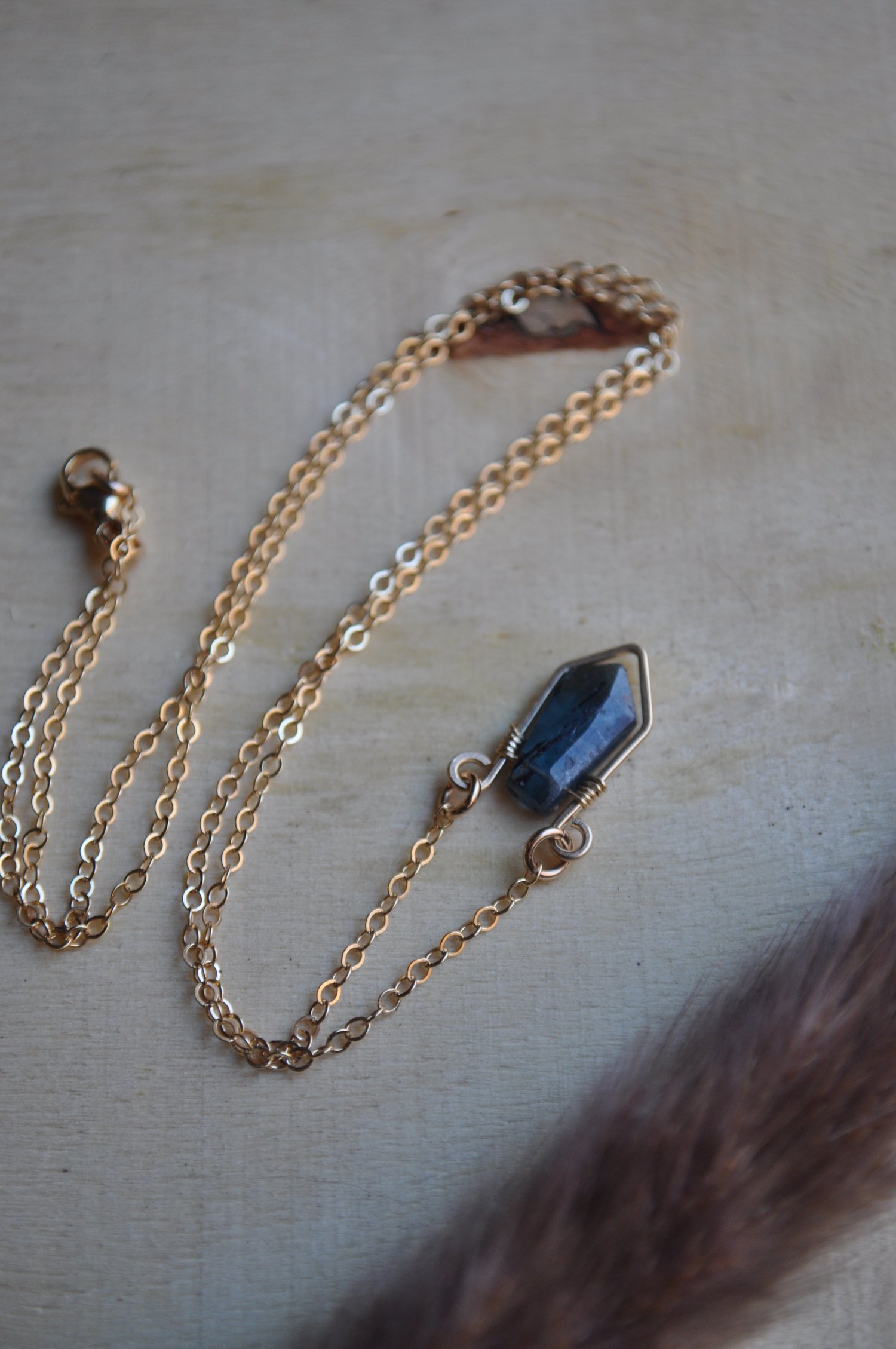 Image of Teal Kyanite Shield Necklace - in Gold Fill