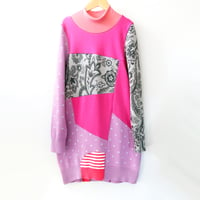 Image 1 of polka dot pink purple gray patchwork 7/8 upcycled sweater sweaters longsleeve long sleeve dress