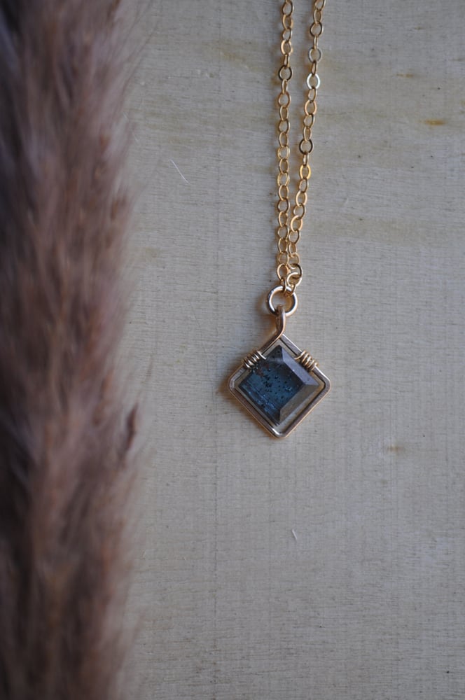 Image of Teal Kyanite Square Necklace - in Gold Fill