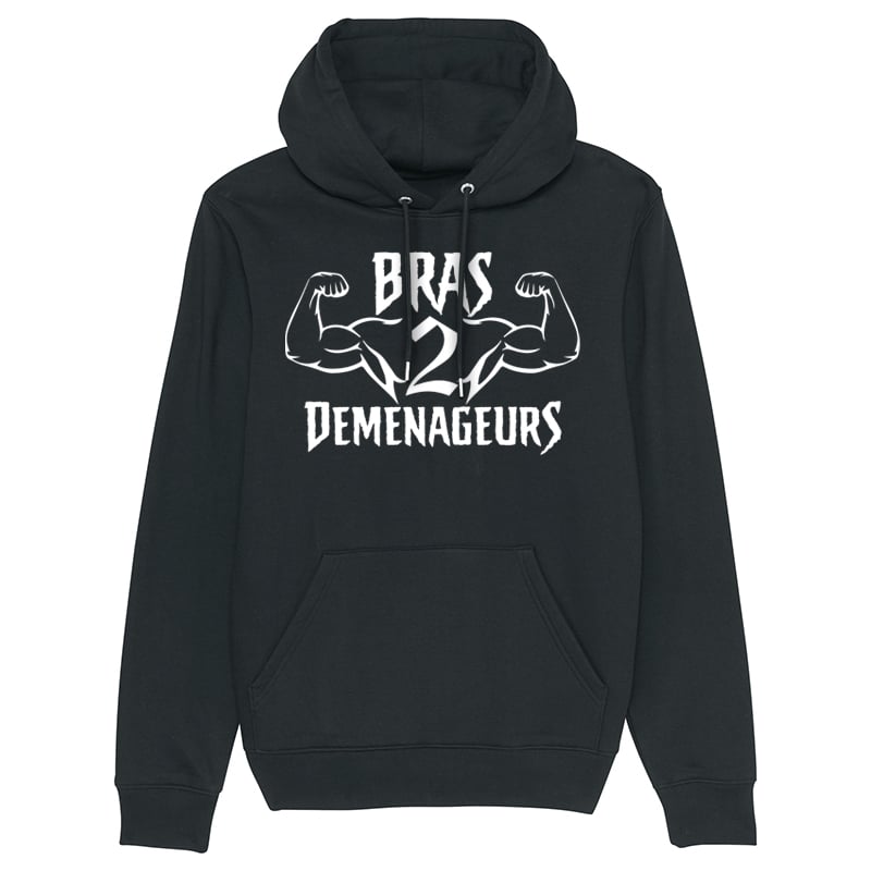 Image of SWEAT-SHIRT CAPUCHE UNISEX - BRAS DE DEMENAGEUR LOGO BLANC