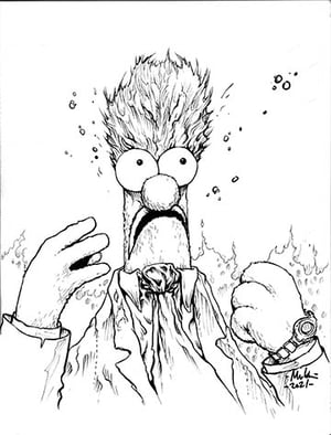 Image of crazy science puppet ORiginal - hand inked 