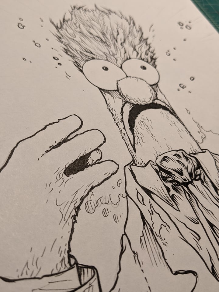 Image of crazy science puppet ORiginal - hand inked 