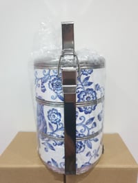 Image 2 of 3 tier tiffin carrier- Blue bird design