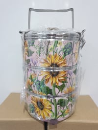 Image 1 of 3 tier tiffin carrier- Sunflowers design