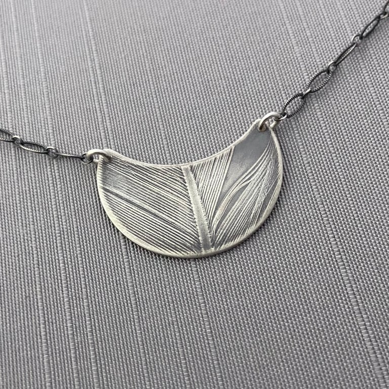 Sterling Silver Crescent Feather Necklace