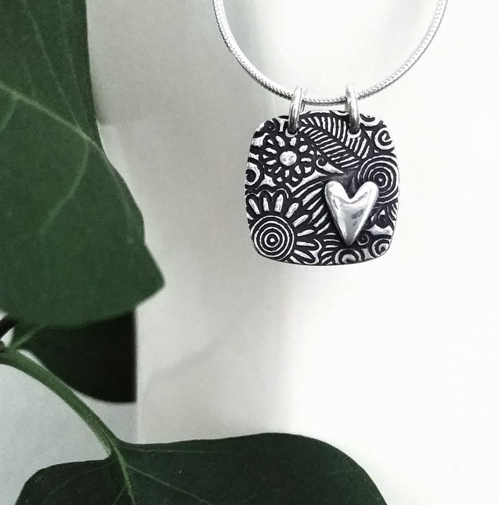 Image of Sunflower Tapestry Heart Necklace