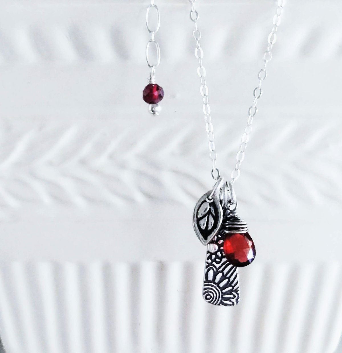 Image of Sunflower Tapestry & Leaf Charm Necklace
