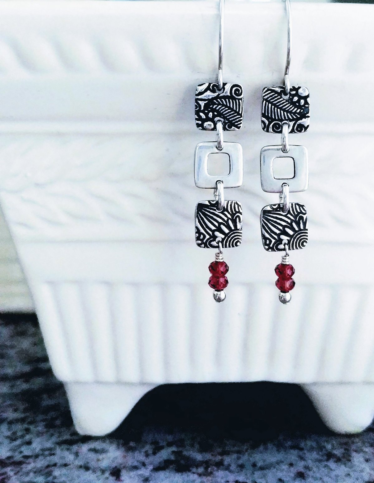 Image of Triple Sunflower Tapestry Squares earrings