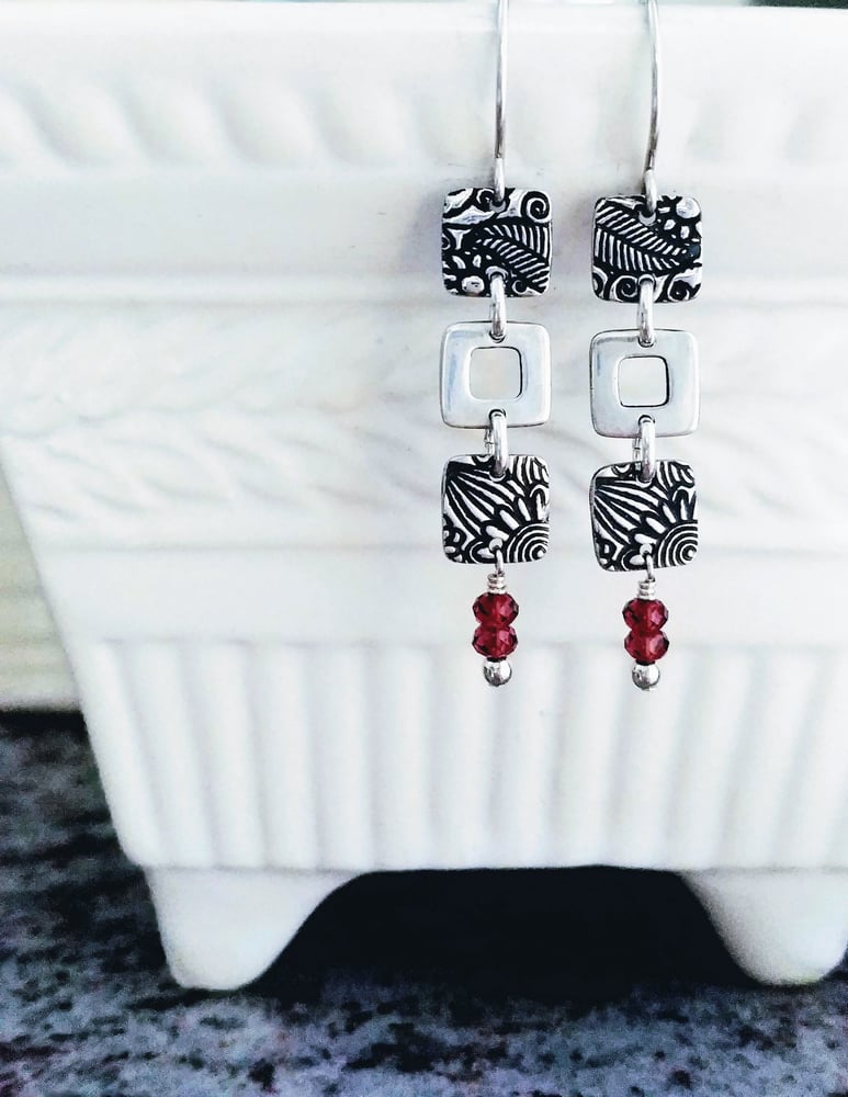 Image of Triple Sunflower Tapestry Squares earrings