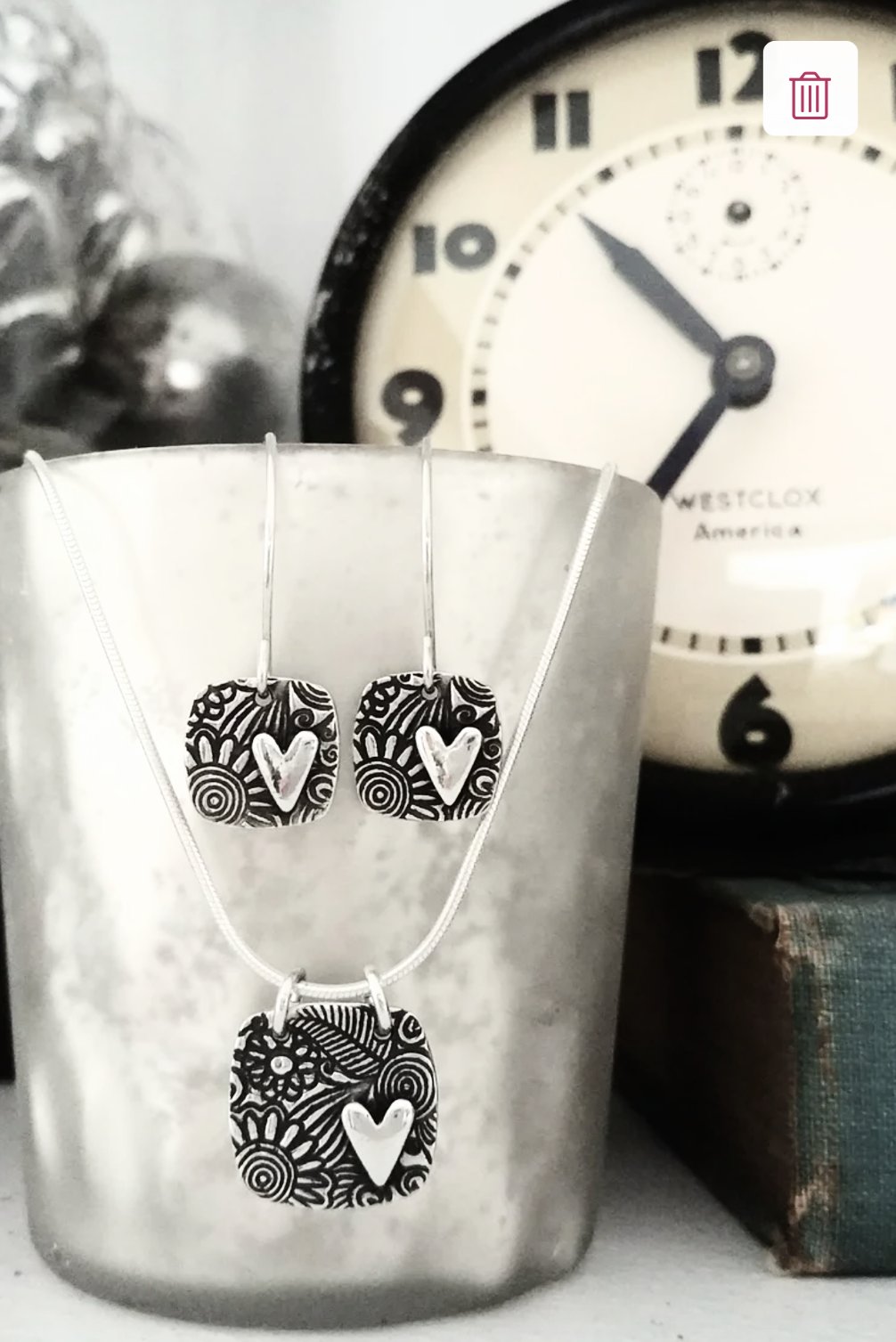 Image of Sunflower Tapestry Heart Earrings