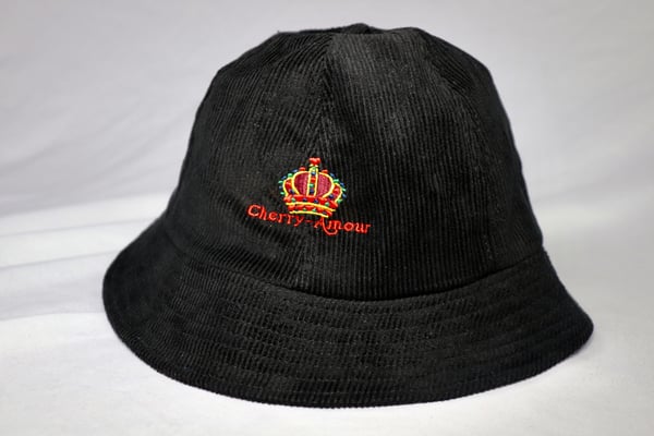 Image of "Crown of Hearts" Black Bell Bucket Hat 