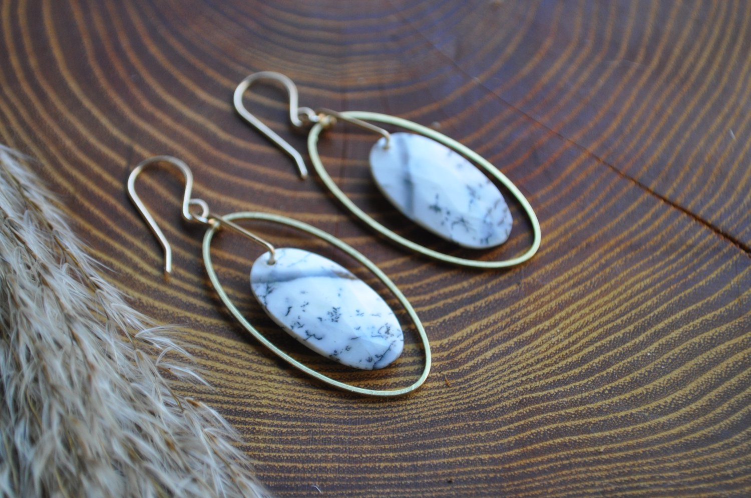 Image of OOAK Dendritic Opal Hoop Dangles