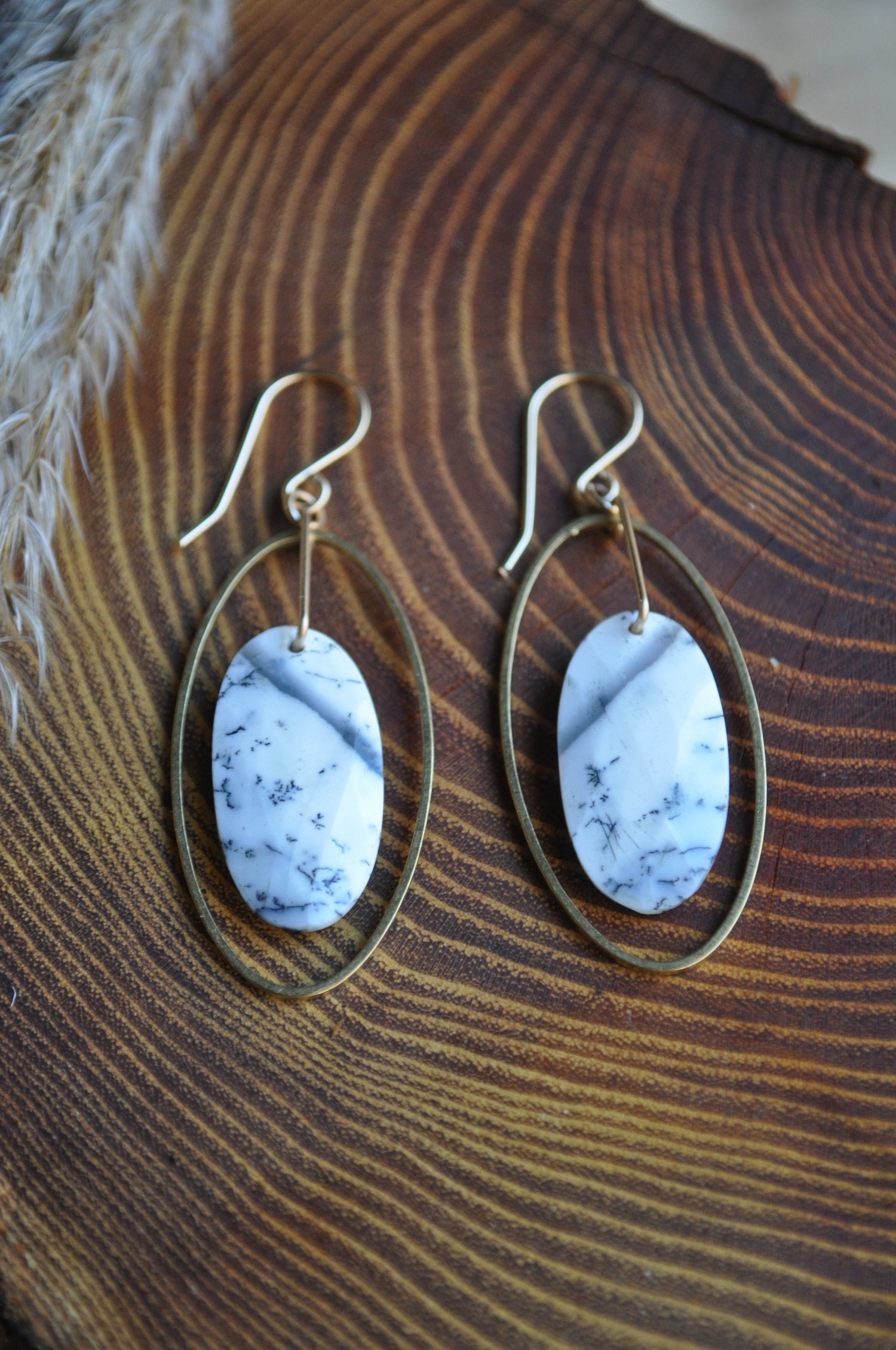 Image of OOAK Dendritic Opal Hoop Dangles