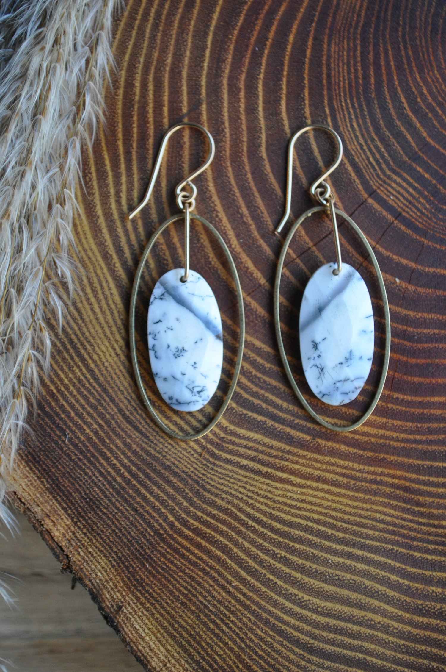 Image of OOAK Dendritic Opal Hoop Dangles