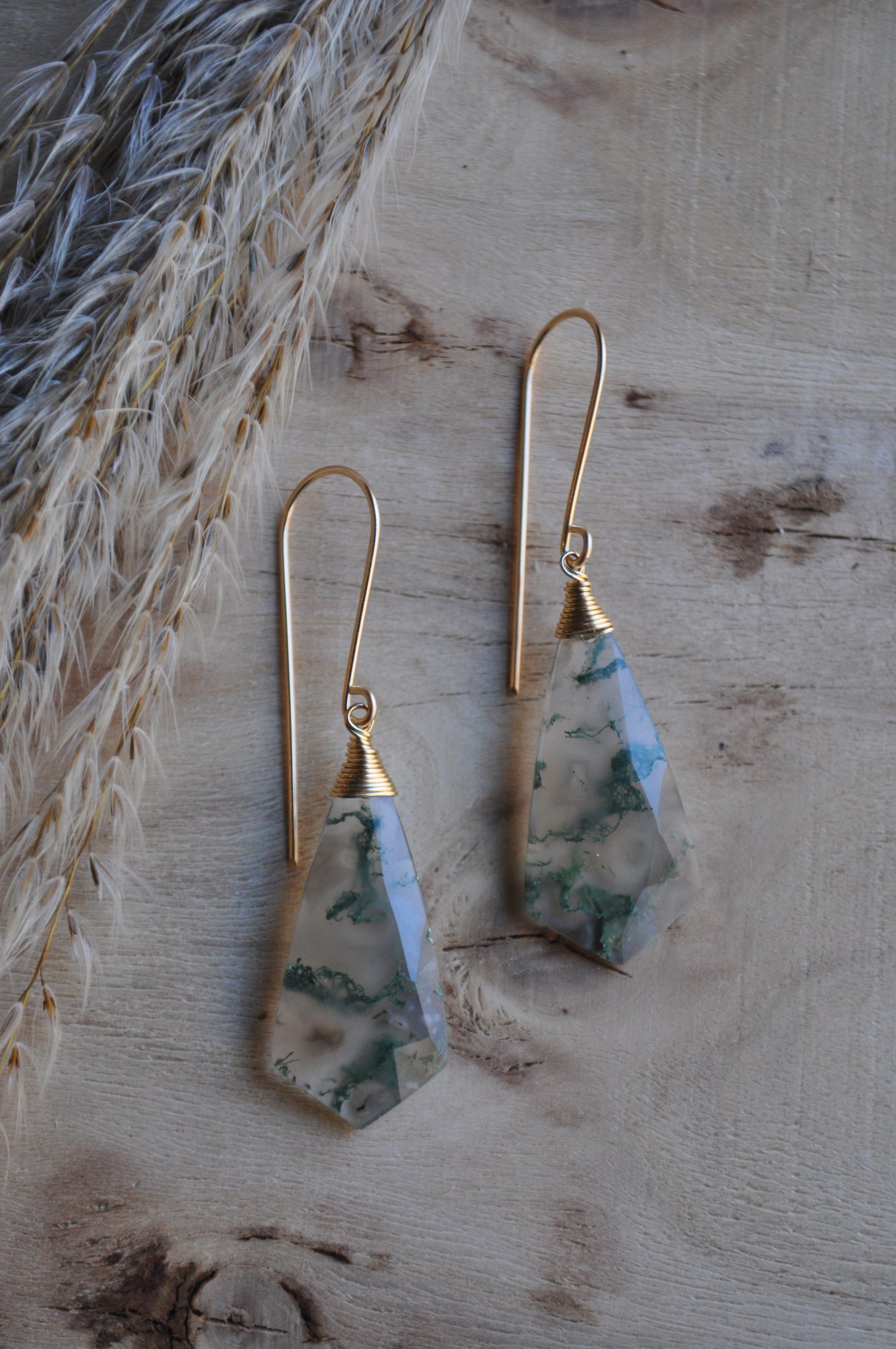 Image of OOAK Moss Agate Tie Shaped Dangles