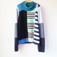 Image 1 of superstripe blues blue stripe patchwork 14 sweater shirt top courtneycourtney longsleeve