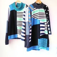 Image 3 of polka dot blues stripes patchwork 5T courtneycourtney bold mix sweater wow long sleeve dress