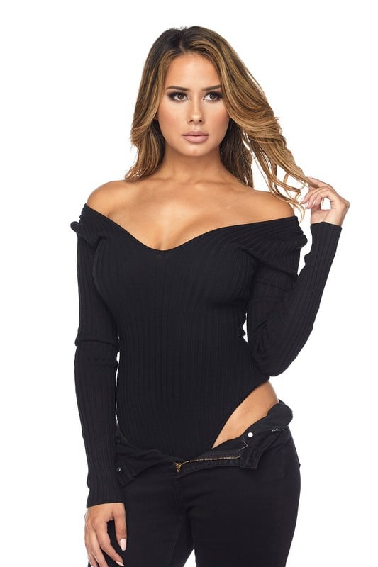 ribbed off shoulder bodysuit